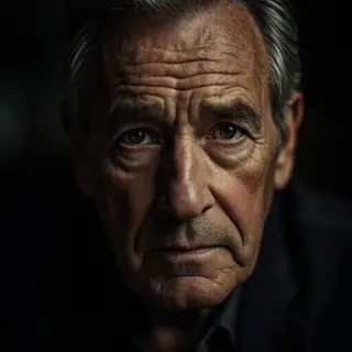 A portrait of a middle-aged man with a calm, serious express