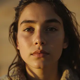 A headshot of a teenager with a relaxed, neutral face