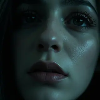 A face showing quiet melancholy — downcast eyes, slightly dr
