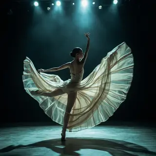 A dancer in a dynamic spin, dress flowing outward with one l