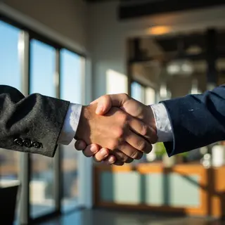Two people shaking hands in a professional setting, all fing