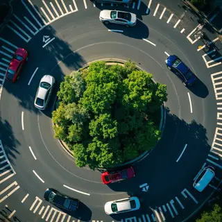 An aerial bird's-eye view looking straight down at a traffic