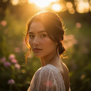 A portrait shot at 85mm f/1.4 with creamy bokeh background, 