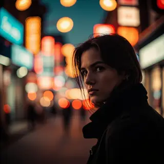 A street photograph with shallow depth of field as if shot a
