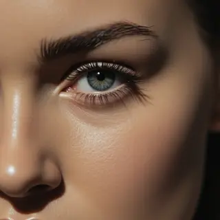 A human face with eyes, nose, and mouth but no eyebrows