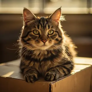A cat sitting on top of a cardboard box