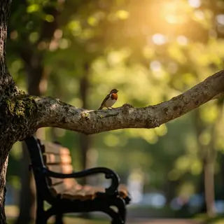 A bird perched on a branch, the branch extending from a tree