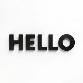 A single large word 'HELLO' centered on a white background