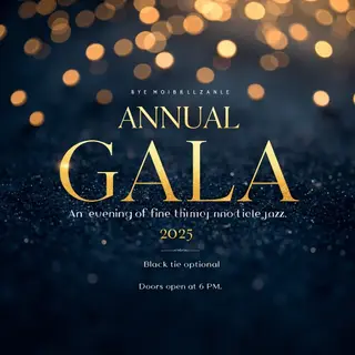 An event banner with headline 'ANNUAL GALA 2025' at the top 