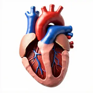 An anatomical illustration of the human heart showing four c