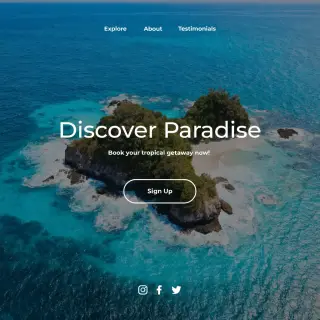 A landing page design with a hero header image at the top, a