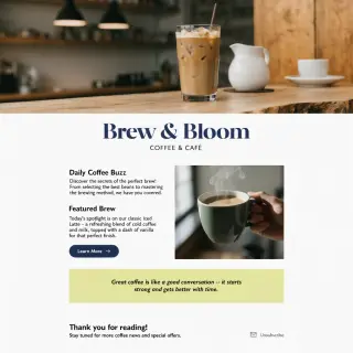 A newsletter layout with a banner image header, a two-column