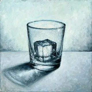 A still life painted in anxious minimalism — sparse composit