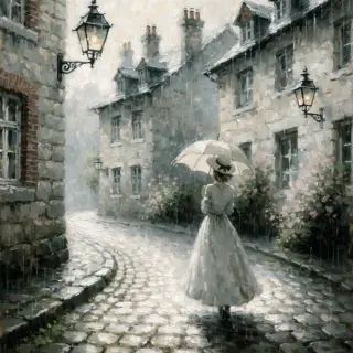 A woman with a parasol in the style of Impressionism — soft 