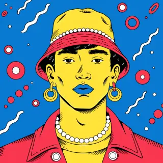 A portrait of a man in Pop Art style — bold outlines, Ben-Da