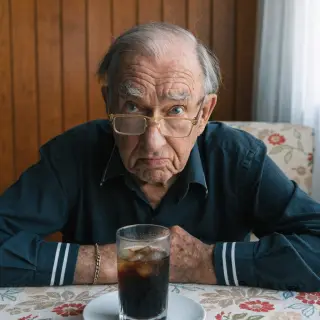 An elderly man in his 70s with age spots and thinning gray h