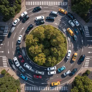An aerial bird's-eye view looking straight down at a traffic