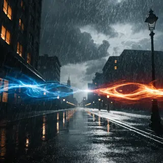 A cinematic frame with blue and orange anamorphic lens flare