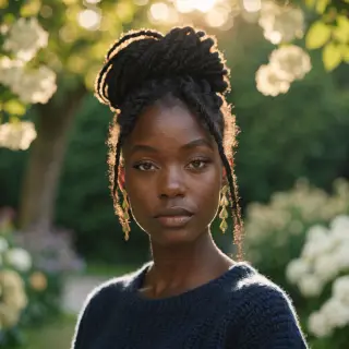 A portrait shot at 85mm f/1.4 with creamy bokeh background, 
