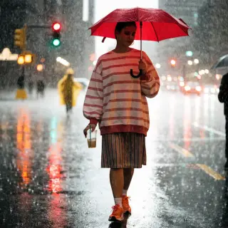 A street photograph with shallow depth of field as if shot a