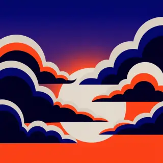 A sunset sky gradient on a flat surface from #FF6B35 (orange