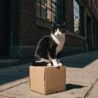 A cat sitting on top of a cardboard box