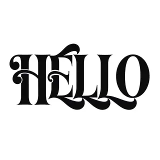 A single large word 'HELLO' centered on a white background
