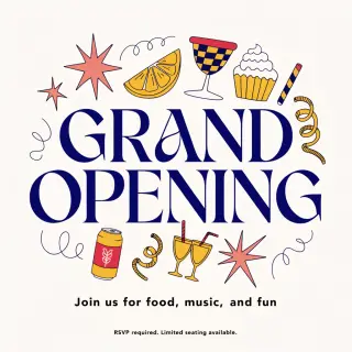 A flyer with large title 'GRAND OPENING', subtitle 'Join us 
