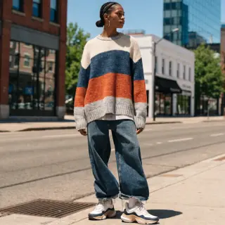 A person standing outdoors at midday with a short shadow dir
