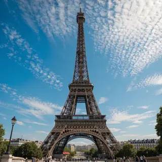 The Eiffel Tower in Paris on a clear day, architecturally ac