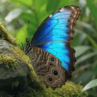 A Morpho menelaus butterfly with accurate iridescent blue do