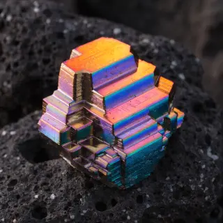 A specimen of bismuth crystal showing accurate iridescent ox