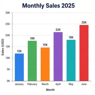 A bar chart showing monthly sales for January through June w