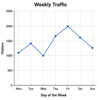A simple line graph showing daily website visitors over one 