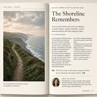A magazine double-page spread with a left page containing a 