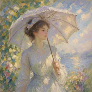 A woman with a parasol in the style of Impressionism — soft 