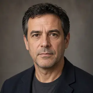 A portrait of a middle-aged man with a calm, serious express