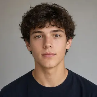A headshot of a teenager with a relaxed, neutral face