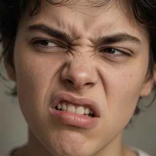 A close-up of a person's face showing clear disgust, nose wr