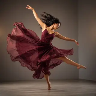 A dancer in a dynamic spin, dress flowing outward with one l