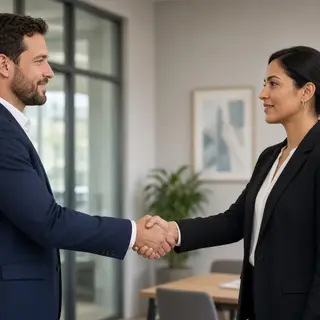 Two people shaking hands in a professional setting, all fing