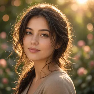 A portrait shot at 85mm f/1.4 with creamy bokeh background, 