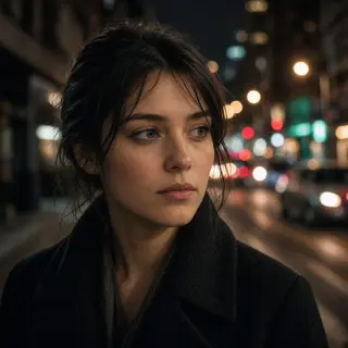 A street photograph with shallow depth of field as if shot a