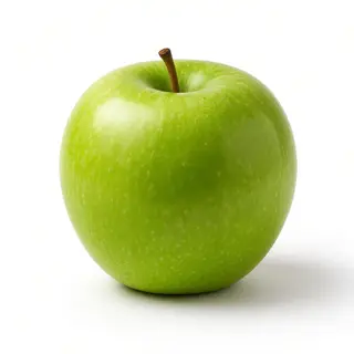 A ripe green apple on a seamless white background with soft 