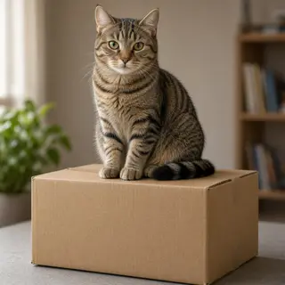 A cat sitting on top of a cardboard box
