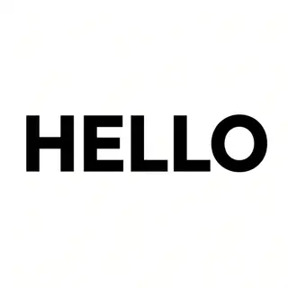 A single large word 'HELLO' centered on a white background