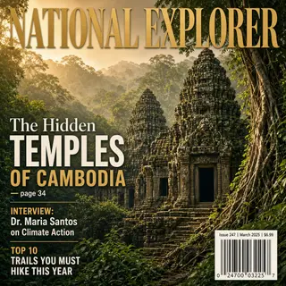 A magazine cover titled 'NATIONAL EXPLORER' with cover lines