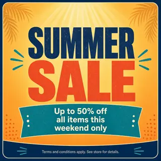 A poster with headline 'SUMMER SALE' in large bold text, bod