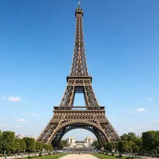 The Eiffel Tower in Paris on a clear day, architecturally ac