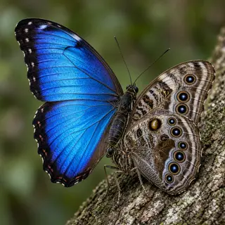 A Morpho menelaus butterfly with accurate iridescent blue do